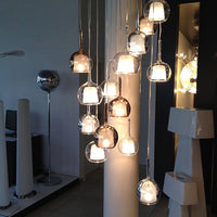 Thumbnail for Minimalist multi-color art glass pendant for stairwell, mixed size spheres for foyer entryway high ceiling lighting