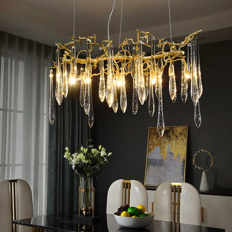Modern handcrafted copper vine crystal chandelier, nature-inspired design for living room dining room foyer lighting