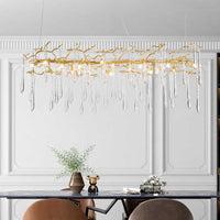 Thumbnail for Large handcrafted copper vine chandelier for high ceilings, nature-inspired design with crystals for foyer entryway