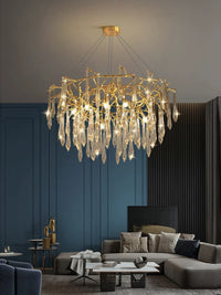 Thumbnail for Luxury handcrafted copper icicle chandelier, winter-inspired home lighting with crystals for staircase foyer entryway