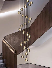 Thumbnail for Black spiral staircase chandelier, square crystal pendants for modern foyer entryway high ceiling lighting