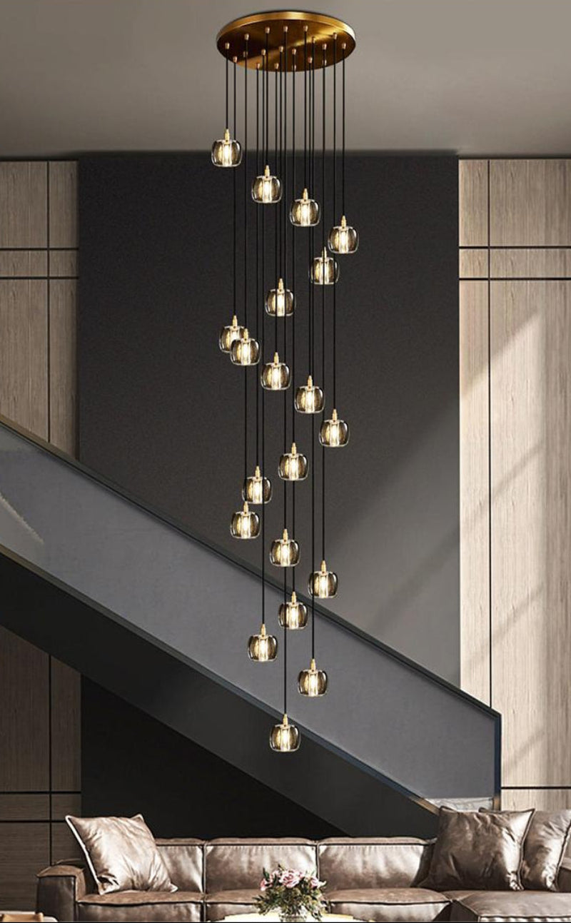 Modern black square crystal chandelier for foyer, spiral helix design for staircase high ceiling entryway