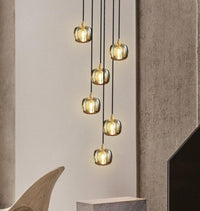 Thumbnail for Artistic black spiral staircase chandelier centerpiece, square K9 crystal for foyer high ceiling entryway lighting