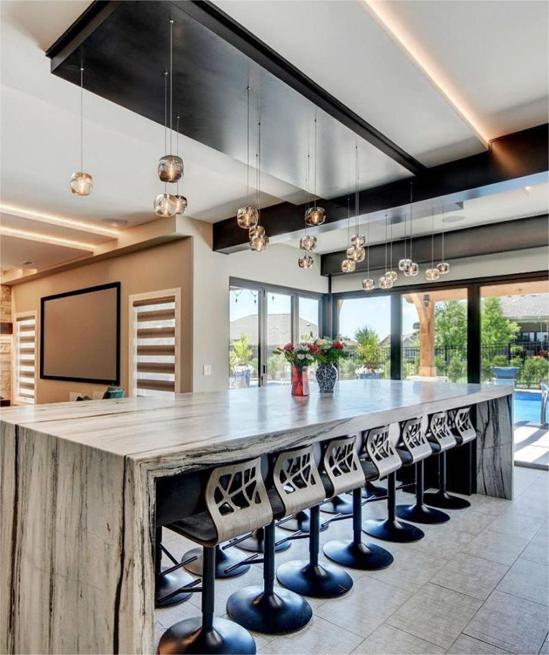 Black square K9 crystal chandelier, modern design, suitable for dining tables.