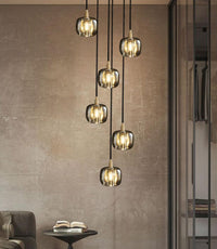 Thumbnail for Unique black spiral staircase chandelier, square K9 crystal helix design for foyer high ceiling entryway lighting