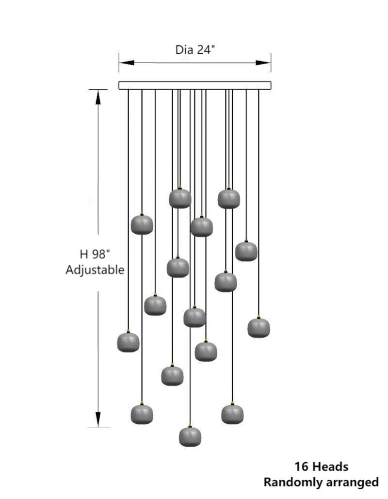 16-light crystal chandelier, featuring a random arrangement design, UL certified. Suitable for spaces such as stairwells and foyers.