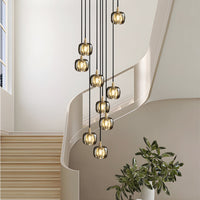 Thumbnail for Contemporary black spiral staircase chandelier, square K9 crystal design for high ceiling foyer entryway