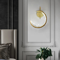 Thumbnail for Luxury handcrafted copper moon wall sconce, crescent design with crystals for staircase foyer entryway hallway