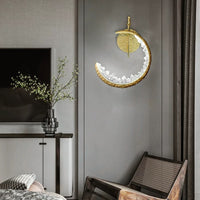 Thumbnail for Handcrafted copper moon wall lamp, nature-inspired crescent design with LED for staircase foyer hallway bedroom