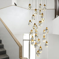 Thumbnail for Irregular raw-cut crystal hanging lights, brass pendant cluster for villa foyer stairwell high ceiling