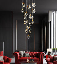 Thumbnail for Natural brass irregular raw-cut K9 crystal chandelier, customizable 7-46 lights for foyer staircase