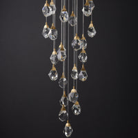 Thumbnail for Modern irregular raw-cut crystal chandelier lighting, brass finish for stairwell entryway high ceiling foyer