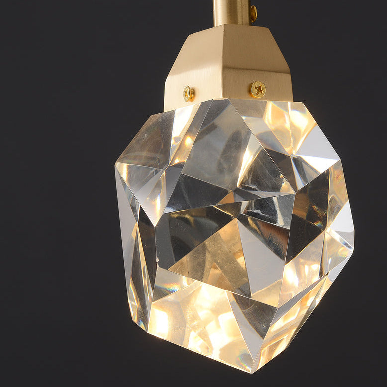 Brass irregular raw-cut K9 crystal chandelier, geometric prism design for dining room foyer stairwell lighting