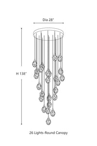 Thumbnail for This brass chandelier features 26 irregularly shaped K9 crystal prisms with rough-cut geometric facets, creating a captivating light refraction effect.
