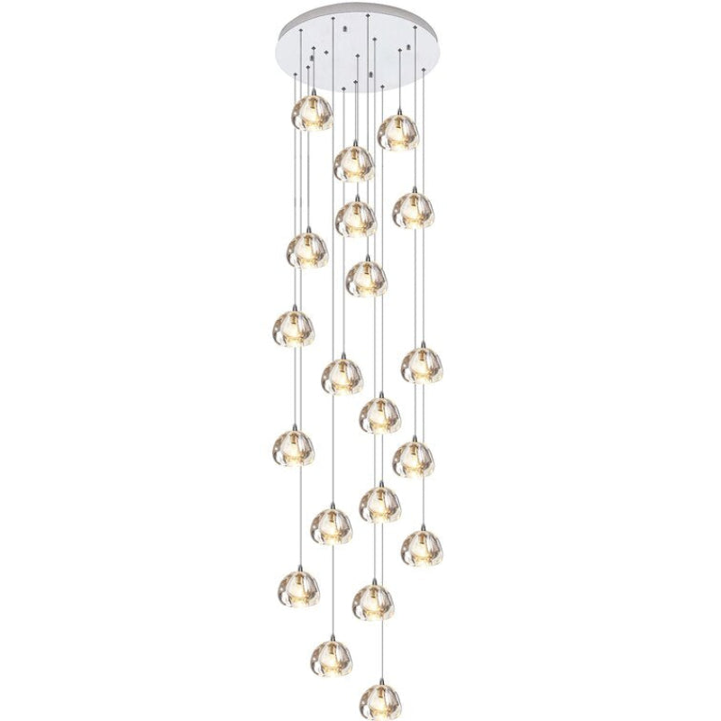 American bubble light chandelier with premium crystal quality creating light refraction for staircase foyer entryway high ceiling