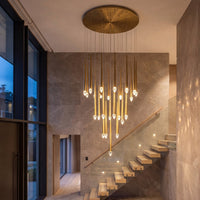 Thumbnail for Modern chandelier hanging above a staircase in a well-lit room