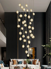 Thumbnail for Gold spiral bubble crystal chandelier in modern foyer, K9 sphere design for staircase high ceiling lighting