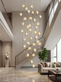 Thumbnail for K9 crystal bubble chandelier with 4-inch internal bubble spheres creating shimmer effect for luxury staircase foyer entryway