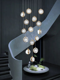 Thumbnail for The luxurious staircase features a gold bubble ball chandelier with randomly arranged K9 crystal spheres, suitable for high-ceilinged foyers.