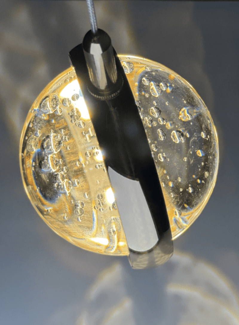 Round bubble crystal chandelier with gold finish, spiral K9 sphere design for staircase foyer high ceiling lighting