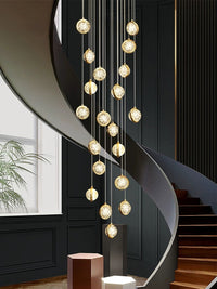 Thumbnail for Gold spiral bubble crystal chandelier in two-story foyer, K9 sphere balls for staircase high ceiling lighting