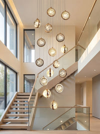 Thumbnail for Bubble sphere chandelier with crystals of various sizes creating dreamy effervescent atmosphere for staircase foyer entryway