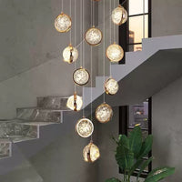 Thumbnail for Transparent bubble ball crystal chandelier with gold spiral and random arrangement design, suitable for stairwells, foyers, entrances, and spaces with high ceilings.