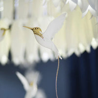Thumbnail for Unique handcrafted ceramic petal chandelier with enchanting hummingbird design for artistic staircase foyer high ceiling