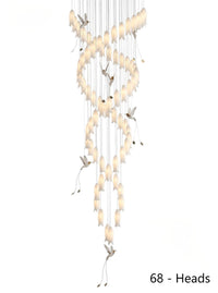 Thumbnail for 68 lights Beautiful ceramic botanical fixture enhancing staircase beauty with layered flowers and hummingbird design for foyer