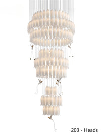 Thumbnail for 203 lights Contemporary ceramic flower chandelier with elegant hummingbird accents bringing nature-inspired sophistication to staircase
