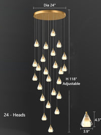 Thumbnail for This 24-light diamond prism crystal chandelier features a gold-plated K9 multi-faceted design, suitable for high-ceilinged spaces such as foyers, stairwells, and entryways.