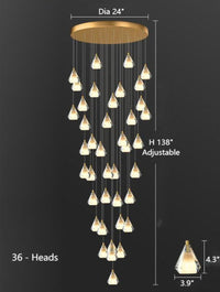 Thumbnail for A 36-light modern diamond-shaped K9 crystal chandelier with a gold finish, suitable for foyers, stairwells, entryways, and double-height ceilings.