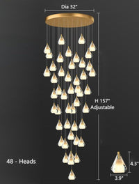 Thumbnail for This 48-light golden diamond prism crystal chandelier features a K9 grade multi-faceted cut design and is suitable for lighting in double-height ceilings such as foyers, stairwells, and entrance areas.