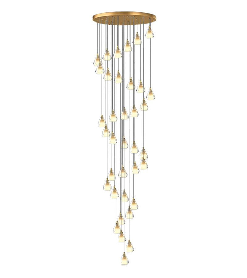 Gold diamond prism stair crystal chandelier, K9 faceted design for staircase foyer entryway two-story high ceiling