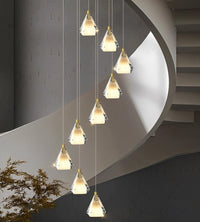 Thumbnail for Diamond prism K9 crystal chandelier, gold finish with faceted design for foyer staircase two-story high ceiling lighting