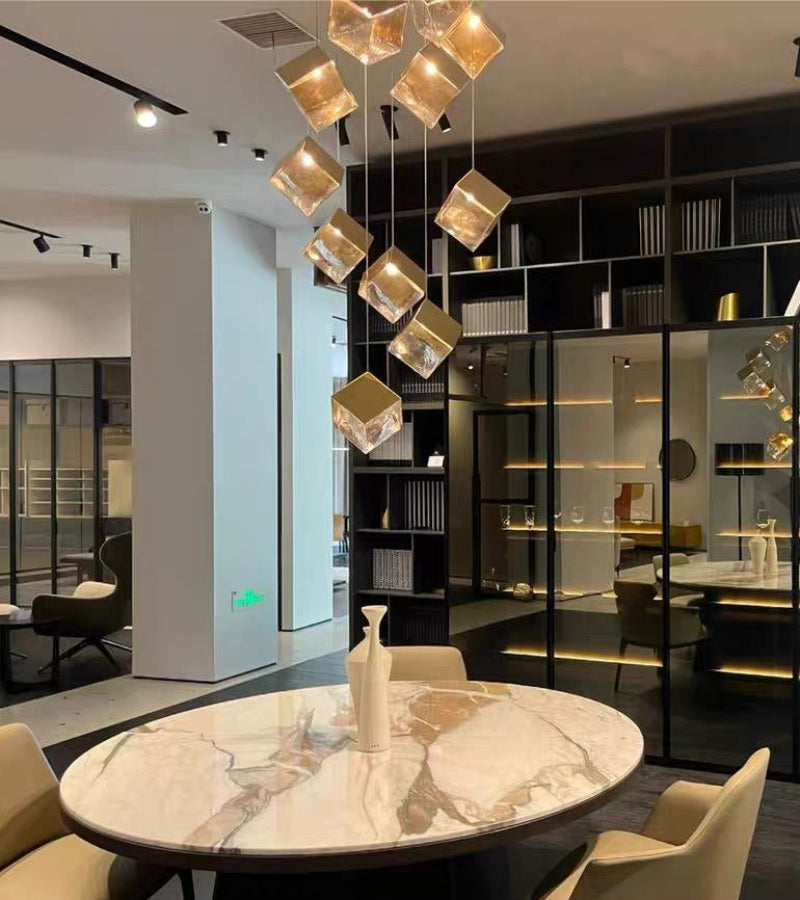 Gold ice cube glass bubble light, textured design with water-pattern effect for dining room foyer entryway lighting