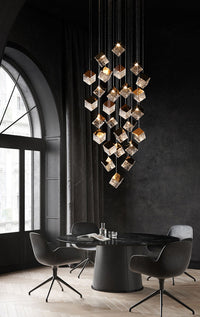 Thumbnail for Chrome ice cube stair chandelier, textured glass pendant with water-pattern light for staircase foyer entryway