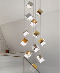 Thumbnail for Ice cube-shaped pendant light, textured glass pendant, water ripple lighting effect, suitable for modern staircases, and height adjustable.