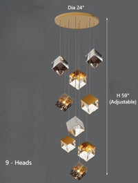 Thumbnail for 9-light personalized ice cube-shaped staircase pendant light, featuring textured glass pendants and a water ripple lighting effect, suitable for entryways and foyers. Easy installation.
