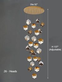 Thumbnail for 26-light commercial ice cube-shaped pendant lamp, featuring textured glass pendants and a rippling light effect. Suitable for spaces such as staircases and foyers, and easy to install.