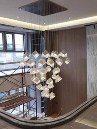 Thumbnail for Commercial ice cube chandelier, textured glass pendant with water-pattern light for modern foyer hotel lobby lighting