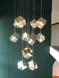 Thumbnail for Modern ice-shaped pendant light, featuring textured glass pendants and a rippling light effect. Suitable for spaces such as staircases and entryways, and is dimmable.