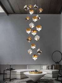 Thumbnail for Gold ice cube glass pendant light, textured design with water-pattern effect for dining room kitchen island foyer,UL