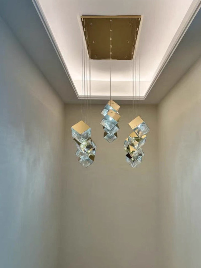 Modern ice cube chandelier, textured glass pendant with water-pattern light for dining room foyer entryway lighting