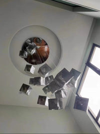 Thumbnail for Chrome ice cube stair chandelier, textured glass pendant with water-pattern light for staircase foyer entryway