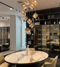 Thumbnail for Gold ice cube glass bubble light, textured design with water-pattern effect for dining room foyer entryway lighting