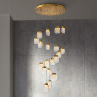 Thumbnail for Gold cascade hanging crystal lights, waterfall pendant design for foyer staircase entryway two-story high ceiling