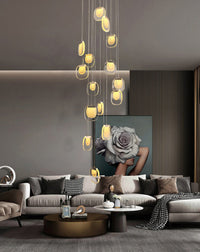 Thumbnail for Modern gold cascade crystal chandelier, waterfall pendant design for living room dining room foyer high ceiling lighting