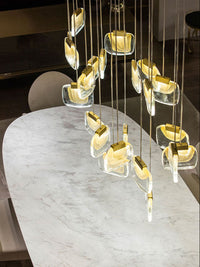 Thumbnail for Gold cascade crystal lights for living room, waterfall pendant design for dining room foyer high ceiling lighting