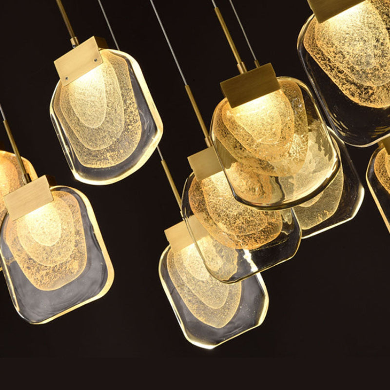 Gold cascade crystal lights for living room, multi-tier pendant design for dining room entryway high ceiling lighting